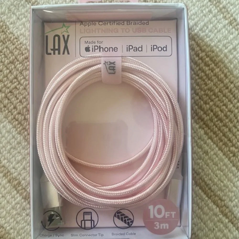 Lightning Cable, Pink 10 ft long. apple certified, NEW in box